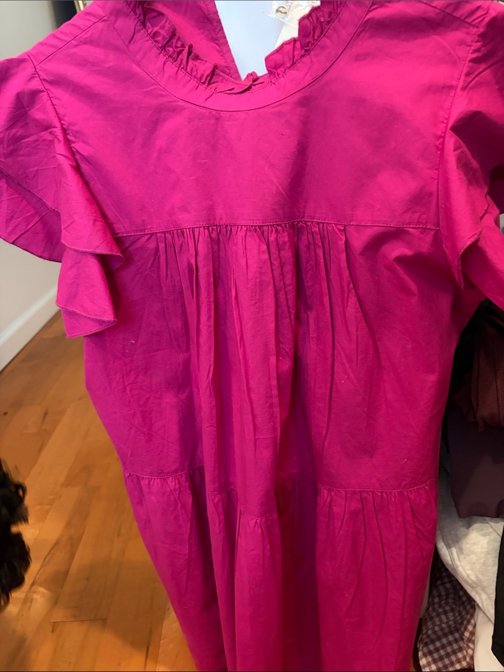 Maeve Bright Fuchsia Ruffle-Yoke Flutter Sleeve Blouse size m nwt